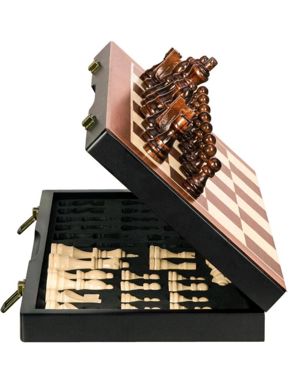 Magnetic Wooden Chess Set 15" - Portable Folding Game with Storage & Extra